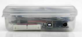 All parts inside the box and back view of USB oand power connector